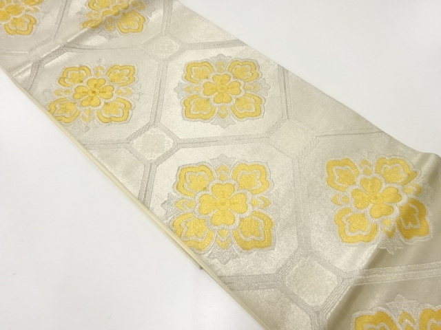 JAPANESE KIMONO / ANTIQUE FUKURO OBI / SILK / WOVEN FLORAL SHOKKOMON